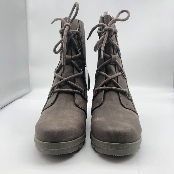 Ortholite beige hidden wedge platform ankle booties boots lace up sz 10 - Picture 2 of 13